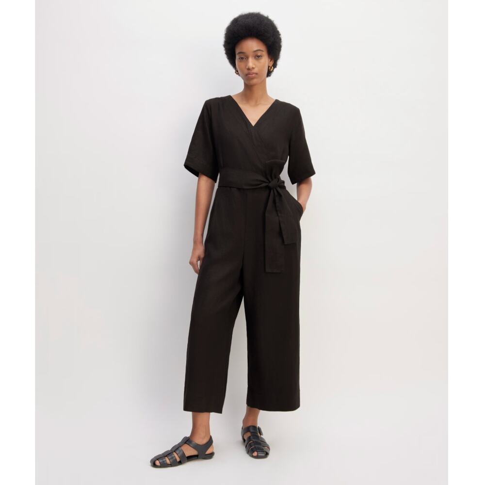 Everlane The Linen Cross-Front Jumpsuit Black Size 0